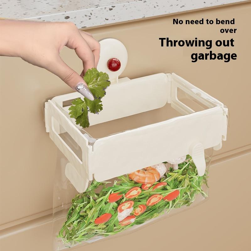 Suction Cup Folding Trash Bag Holder Wall Mounted Household Cabinet Plastic Bag Hanger Kitchen Bathroom Trash Storage Rack