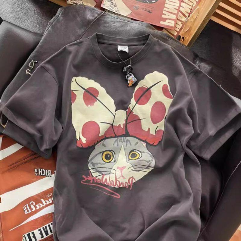 

Plus-Size Women s T-Shirt from Dongdaemun, Trendy European Style, Slimming Pure Cotton, Instagram-Style Korean Short-Sleeve Top for Summer Dark Gray XXL [Recommended 130-145]