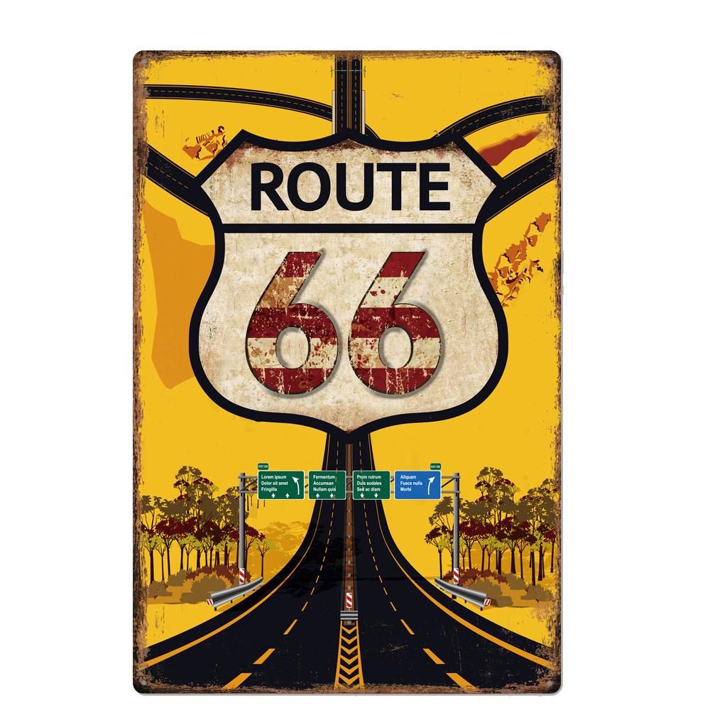 Vintage USA Route 66 Sign Metal Tin Plate Bar Pub Club Man Cave Wall Decoration Plaque Retro Poster Home Decor 30X20CM