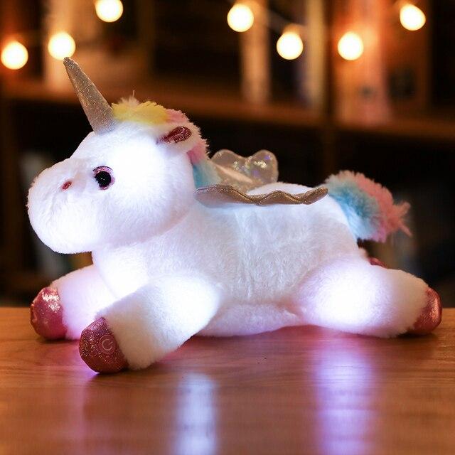 1pc 38cm Kawaii Lightning Unicorn Plush Toys Soft Stuffed Animal Colored Lights Unicorn Pillow Luminous Doll Children Girls Gift
