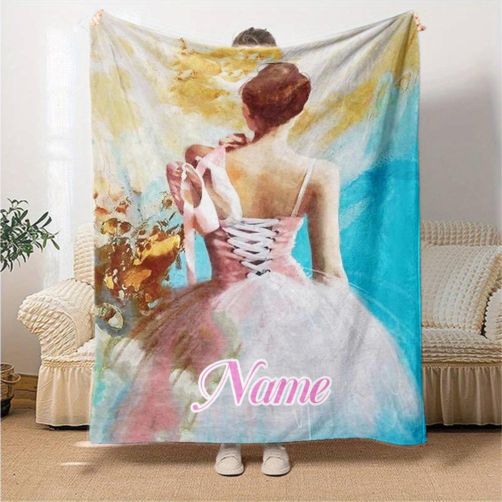 Ballet Dancer Painting Customize Your Name Blankets Comfortable Soft Lightweight Allseason Multipurpose Blanket For Picnics Sofas Offices Beds Living