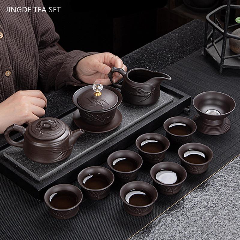 Antikes Yixing Lila Ton Teegeschirr Haushalts Teekanne und Tassenset Benutzerdefinierte Schönheitsfilter Teekanne Handgefertigte Zen Meister Tasse