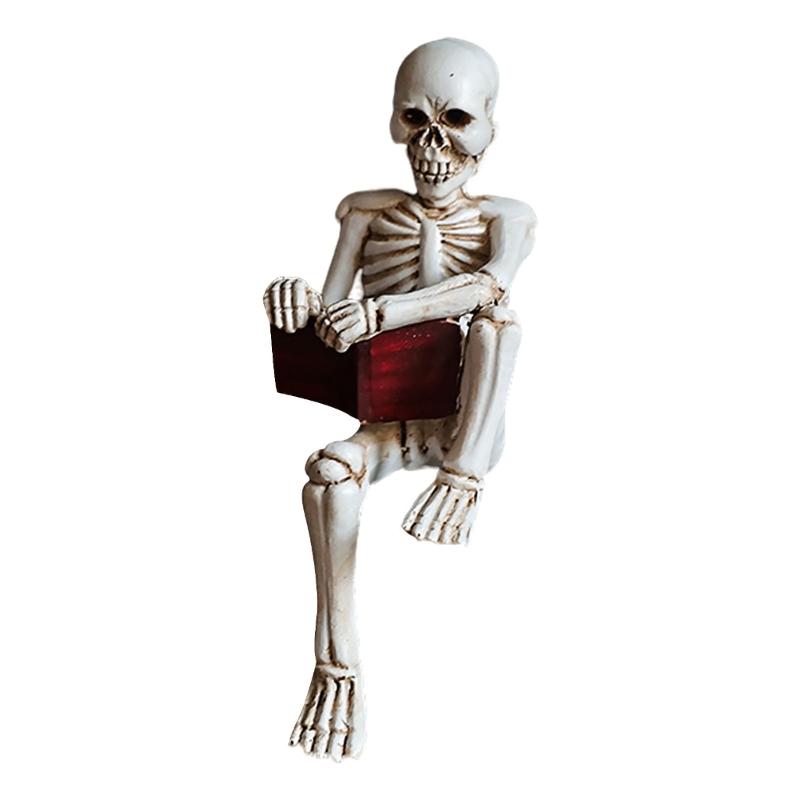 

Reading Skull Figure Resin Statue Skeleton Reader with Book for Adding Character to Bookshelves and Office