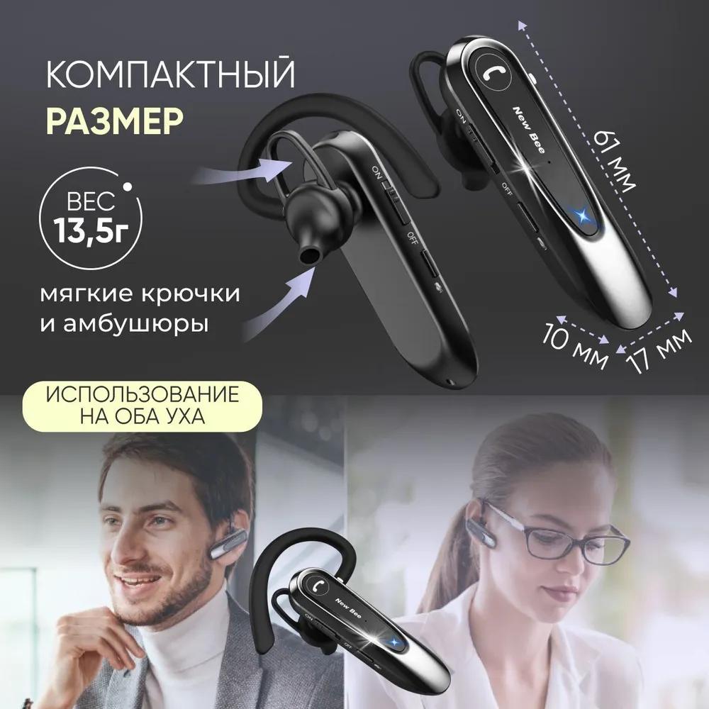New Bee Business Headphones Single In Ear Wireless BT5.0 Earphone Hands Free with Dual Mic CVC8.0 Noise Cancelling 20 Hours Talk Time with Ear Hooks