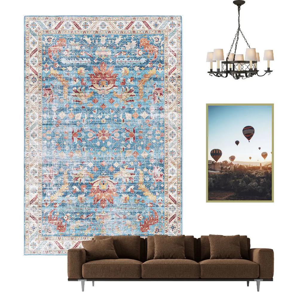 Nordischer ethnischer Stil Retro Teppich Wohnzimmer Dekoration Teppiche Zuhause Schlafzimmer Rutschfeste Matte Persisches Hofmuster Große Fläche Matte