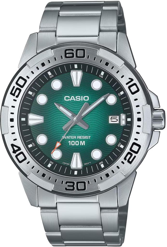 Casio Standard Analog Quartz Men's Watch MTD-140D-3AV, Green Dial, Metal Band