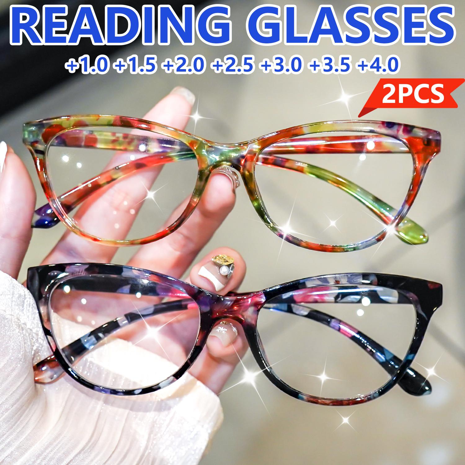 

2 Pack Trendy Pattern Print Oversized Blue Light Reading Glasses WomenStylish Cat-Eye Glasses 1.0