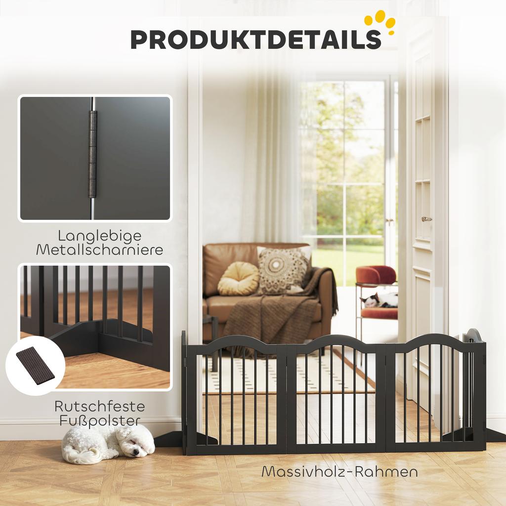 Dog Gate, Freestanding Barrier Gate with Feet, Foldable Dog Gate, 5 Panels, 261.5 x 29.5 x 61 cm, Black