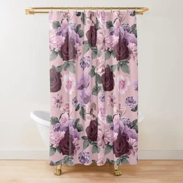 Floraler Duschvorhang Dunkelrosa Schwarz Rot Grün Blätter Bunte Blumen Schmetterling Gothic Badezimmer Vorhänge Vintage Badezimmer Dekor