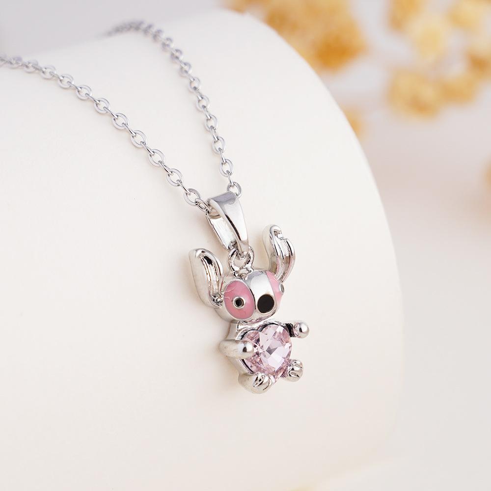 Fashion Pendant Necklace Cartoon Stitch Stainless Steel Link Chain 18K Gold Plated Zirconia Unisex No Fade No Allergy