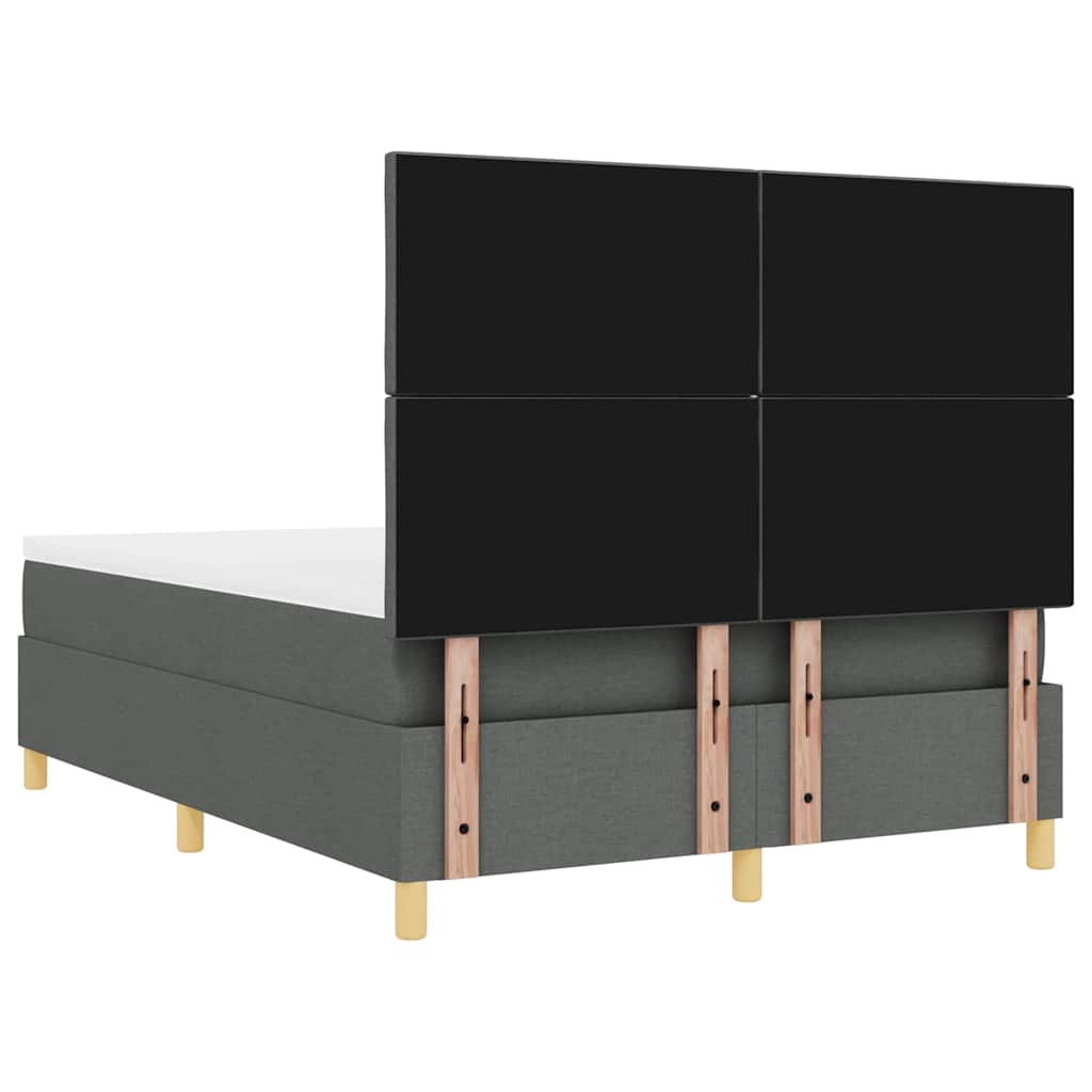LED Box Spring Bed with Headboard Dark Gray 140 X 190 Cm Fabric