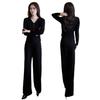 Autumn 2025 Women's Trendy Slimming V-Neck Top & Wide-Leg Pants Set
