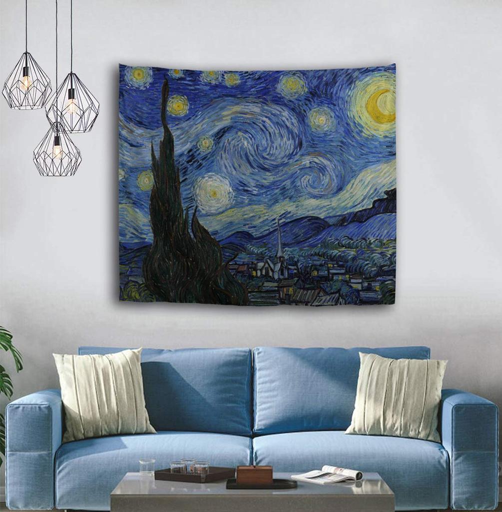 VIKAMA Van Gogh The Starry Night Tapestry PostImpressionist Art Style Wall Hanging for Living Room Study Homestay Decor