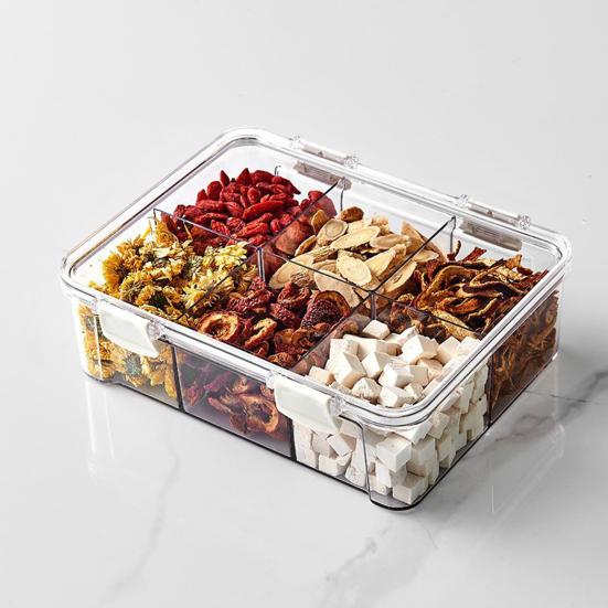 Sealed Storage Box Transparent Multi-Compartment Food Container Stackable Airtight Canister for Kitchen Cabinet Pantry Loose Tea Leaves Herbs Spices
