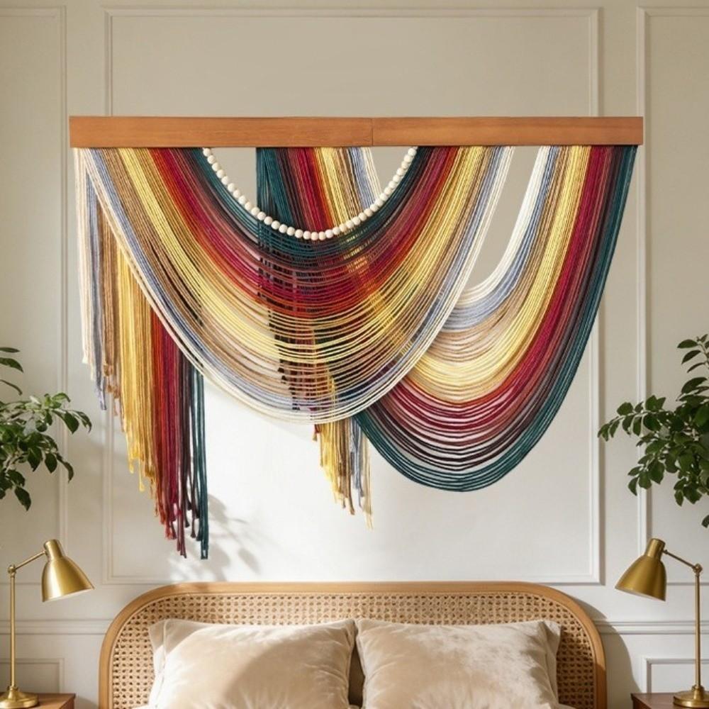 Wall Art Bohemian Wall Decor Wooden Macrame Wall Hanging Handmade Tassel Tapestry  Household