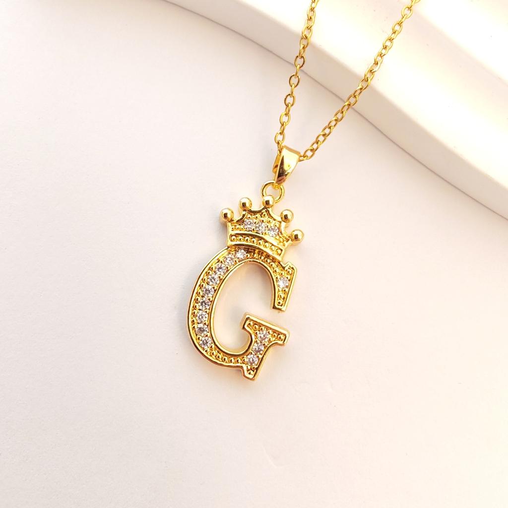 Crown 26 English Letter Necklace Women'S Simple Trend Versatile Micro-Inlaid Zircon Pendant Accessories