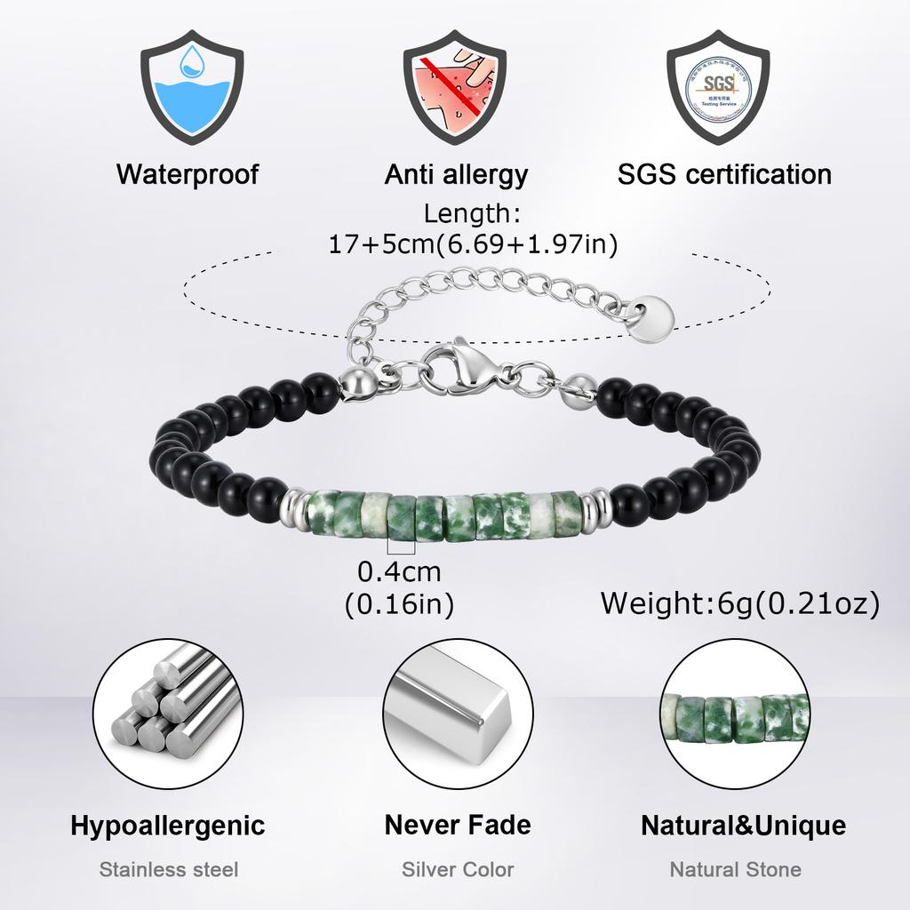 Minimalist 4mm Beaded Bracelet for Men Boys,Black Onyx Small Natural Stone Bracelet,Summer Bohemian Jewelry Gift