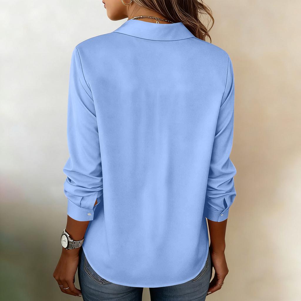 Women Stain Tops Long Sleeve Blouse V Neck Shirts Business Casual Outfits