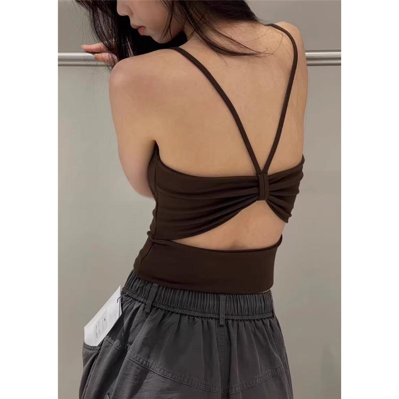 Spice Girl with Chest Pad, Beautiful Back, Chest Wrap, Hollow Bow, Cross Halter, Sling Vest, Short Bottom Top