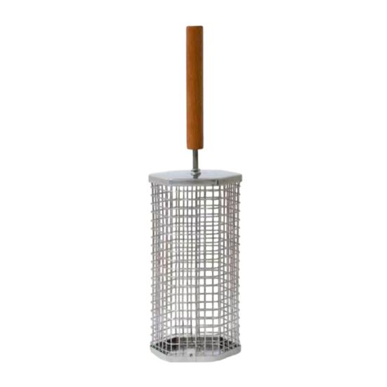 Stainless Steel Rolling BBQ Basket with Wooden Handle Rotating Grill Cage for Camping Picnics Space-Saving Nesting Design Grilling Basket for