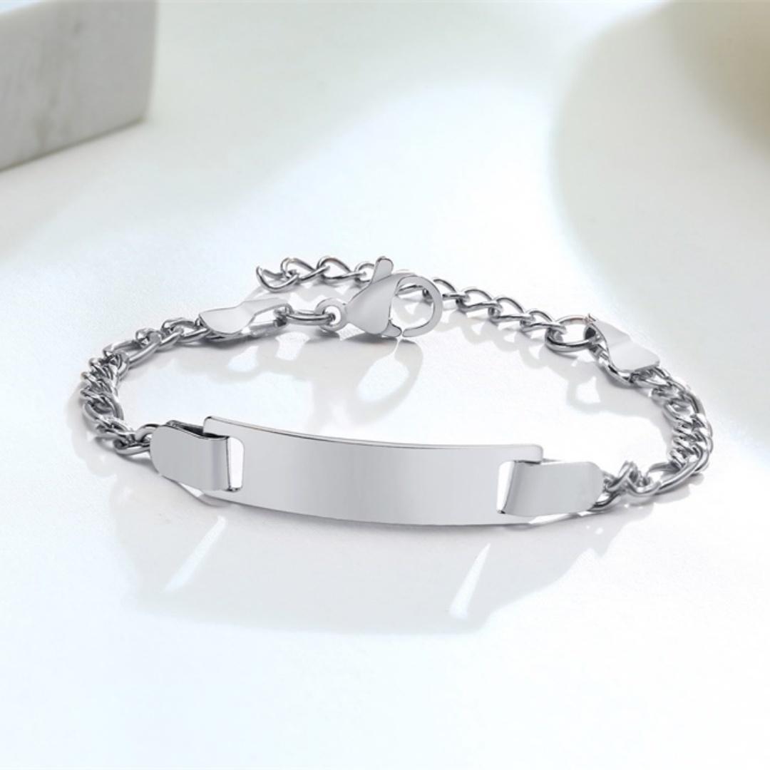 

Custom Personalized Name ID Bracelet Gilrs Boy Gifts, Stainless Steel Curb Chain Link Crown Bracelet Not Allergic