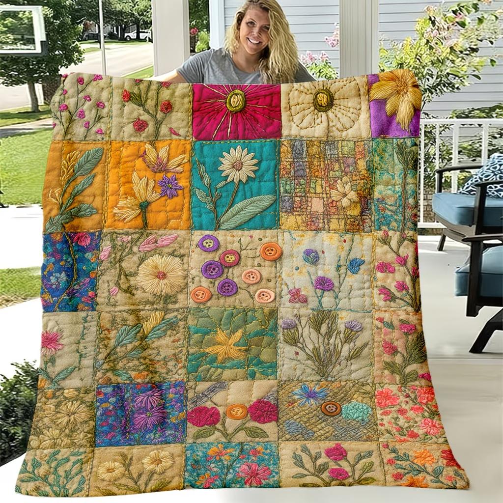 Flannel Soft Blanket  Patchwork Design with Mint Green, Sage Green, White Floral, and Plaid Prints  Warm for All SeasonsBlanket