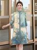 Elegant Spring Pleated Floral Dress for Mature Women