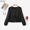ZANZEA Blusa Casual Larga de Manga Larga Lisa con Cuello en V para Mujer
