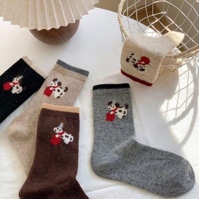 Wool Socks Girl Cute Cartoon Love Puppy Medium Socks Japanese And Korean Versatile Thickened Warm Boneless Confinement Socks