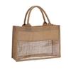 Jute PVC Splicing Handbag, Coarse Hemp Film Covered Tote Bag, Waterproof Inner Linen Bag, Printed Pattern