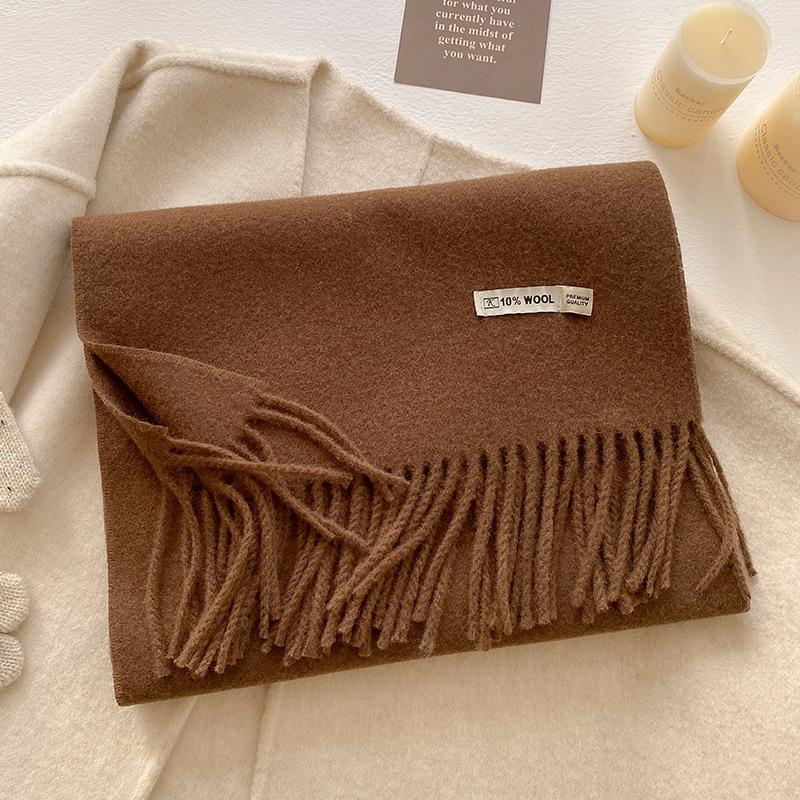 Winter Wool-Blend Scarf For Women Soft Solid Color Tassel Shawl Wrap Thick Warm Blanket Echarpe Bandana Female Scarves