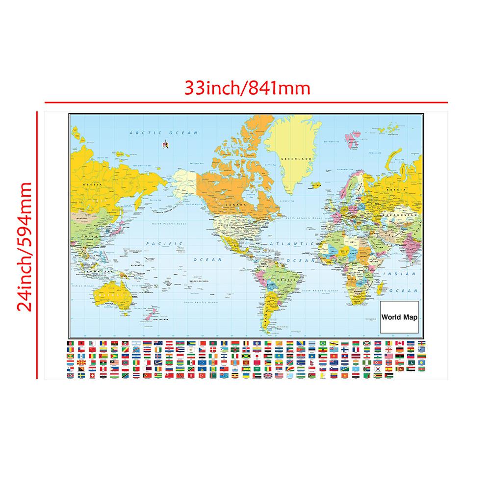 World Map Art with National Flags,Frameless,Wall Decor for Classroom,Office,Travel,Gift for Geography Enthusiasts,Graduation