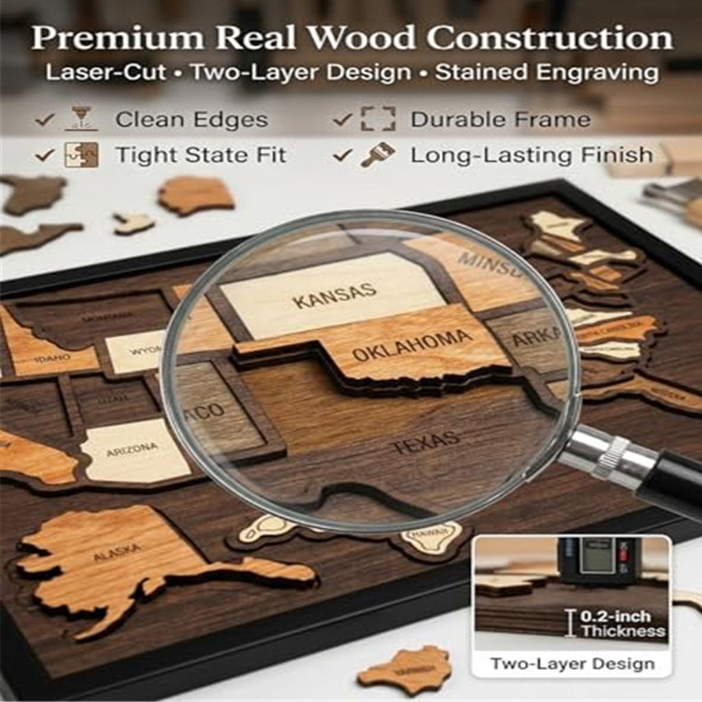New Wooden USA Maps Puzzle Reusable Landmarks Cork Travel Map Multi-Purpose Portable Wooden Puzzle for Home Decor Remarks
