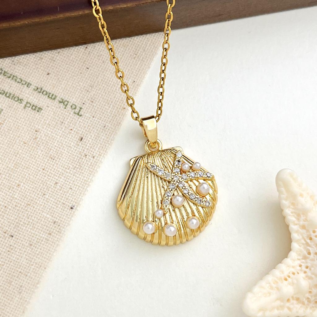 Ozeanmuschel Halskettenanhänger für Damen - Schlichtes Design für den Strandurlaub - Schlüsselbein-Kette