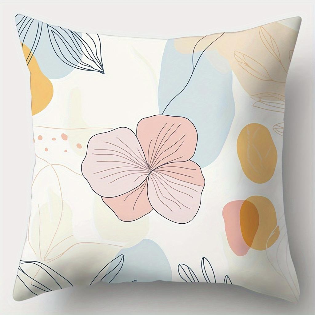 Soft - Toned Floral Abstract Art Pillowcasebedroom Living Room Sofa Home Decor Polyester Cushion Cover With Zipper