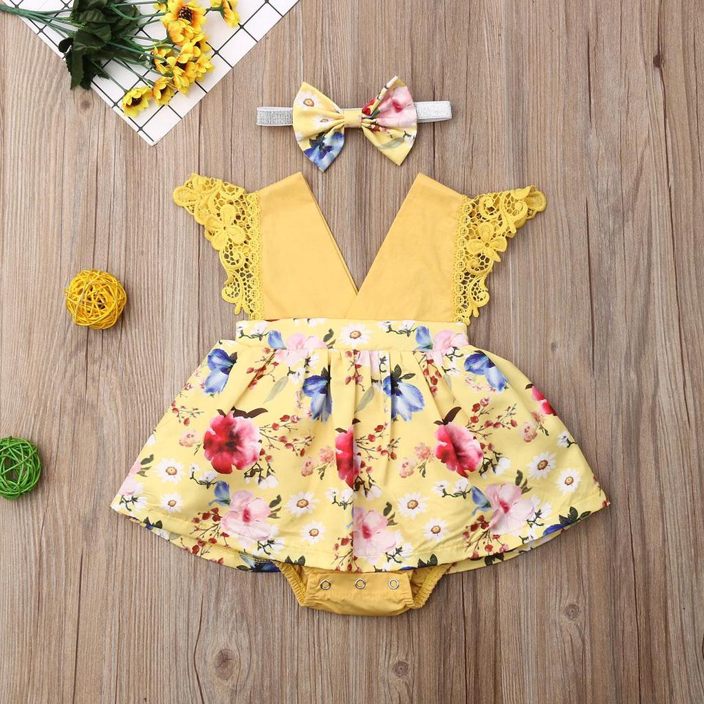 Buy 2Pcs Summer Newborn Baby Girl Flower Romper Dress Bodysuit Outfit Clothes Set at affordable