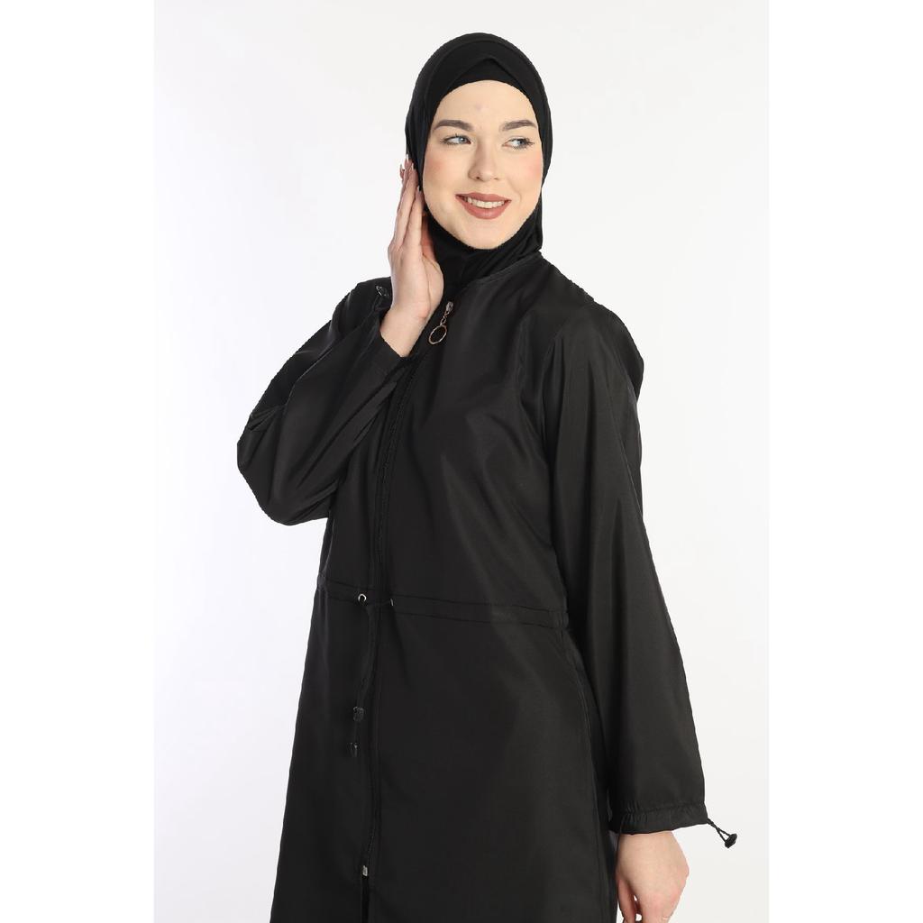Black Lycra Headscarf 4 Piece Fully Covered Water Repellent Quick Drying Zippered Hijab Swimsuit