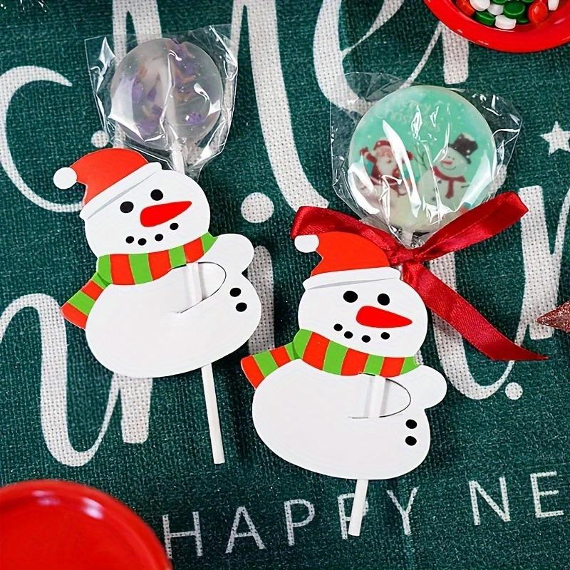 50Pcs/set Christmas Lollipop Paper Cards Cartoon Santa Claus Penguin Snowman Kids Candy Gifts Package Wrapping New Year Party Decoration