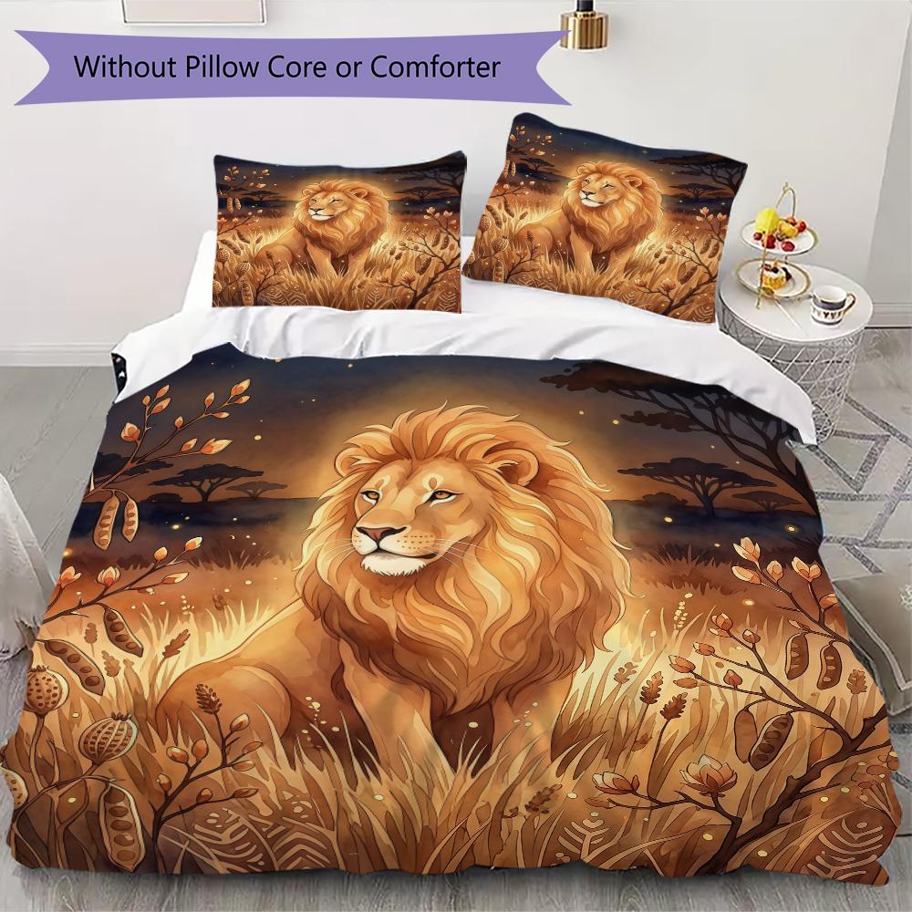 Four Cute Beasts Pattern Bedding Uilt Set Uilt Cover Pillowcase Home Decoration Birthday Gift (1 * Duvet Cover + 2 * Pillowcase Without Core)
