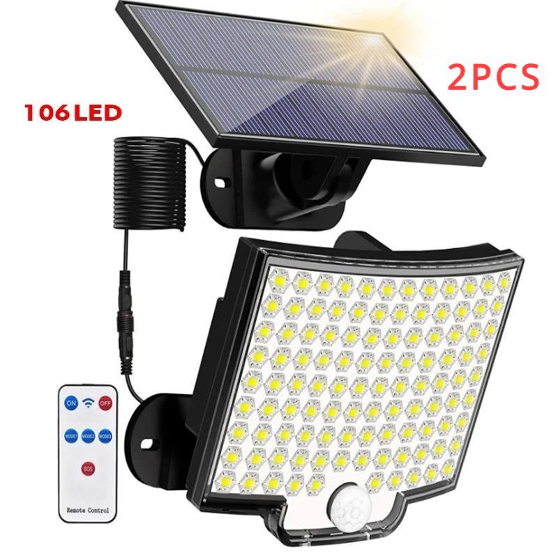 Lumină solară de 1000 mAh, în aer liber, rezistentă la apă, cu senzor de mișcare, proiector, telecomandă, 4 funcții pentru curte, garaj, curte