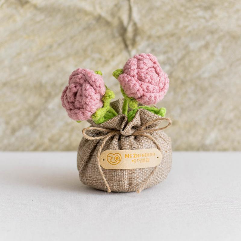 2025 Knitted Flowers Potted Cute Crochet Flowers Knitting Flower Wedding Guest Gift Crochet Rose Sunflower Table Decor
