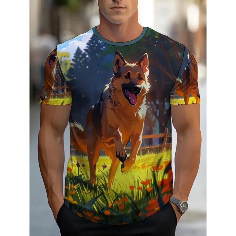 Summer Fashion Comfortable Loose Large T-shirt Animal 3D Printed Casual Breathable Sports Versatile Round Neck Short Sleeved Men's T-shirt