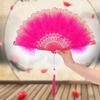 Chinese Feather Folding Fan with Pendant Wedding Dance Fan Cosplay Props Decor