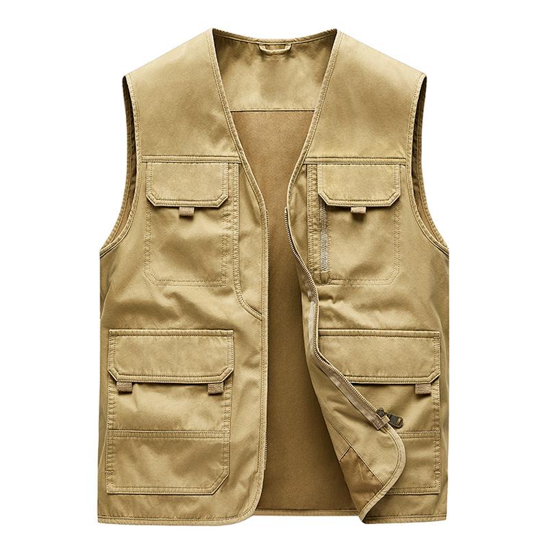 Odzież robocza z wieloma kieszeniami, Płaszcz z czystej bawełny, Męski luźny casualowy płaszcz z dekoltem V, Kurtka