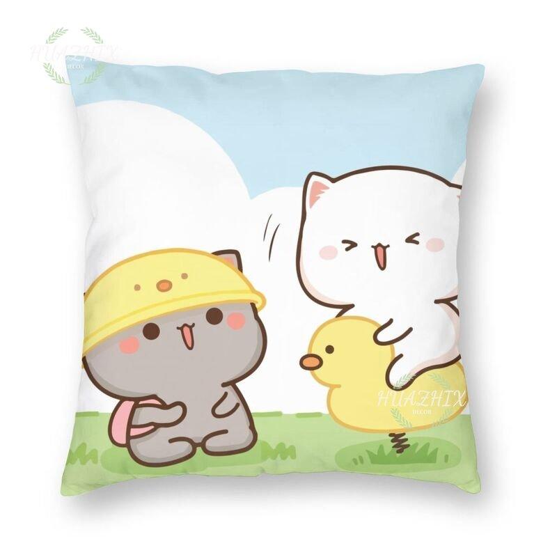 Cute Couple Pillowcase Bedroom Living Room Cute couple cat throw pillow Peach and Goma Family Sofa Car Home Decor Cushion cover
