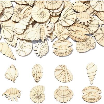 50pcs Unfinished Wooden Shell Shapes Blank Wood Slices Seashell Wooden Craft Embelishments for DIY Scrapbooking Home Decor