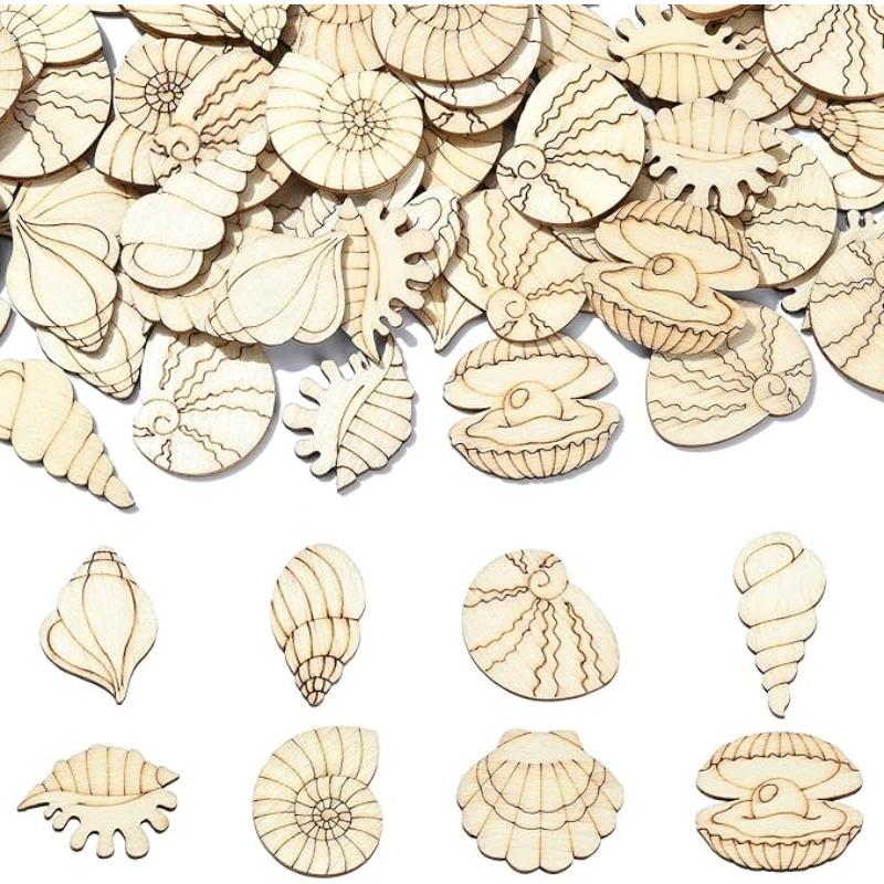 

50pcs Unfinished Wooden Shell Shapes Blank Wood Slices Seashell Wooden Craft Embelishments for DIY Scrapbooking Home Decor 30-35mm
