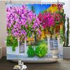 3D Waterproof Fabric Shower Curtains European Style Arched Flower Printed Bath Curtain Large 240X180 With Hooks Bathroom Screen