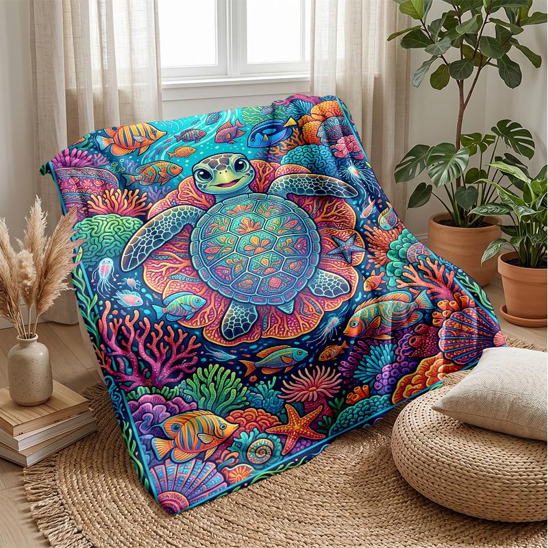 Ocean Life Adventure 24 Theme Blanket Lightweight Warm Flannel Blanket Decorative Throw Blanket for Home Decoration