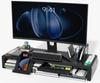 Olmaster Folding Desktop Monitor Stand with 3-Tier Adjustable Width, Includes Smartphone & Tablet Holder, Keyboard Storage, Drawer, 8cm Height